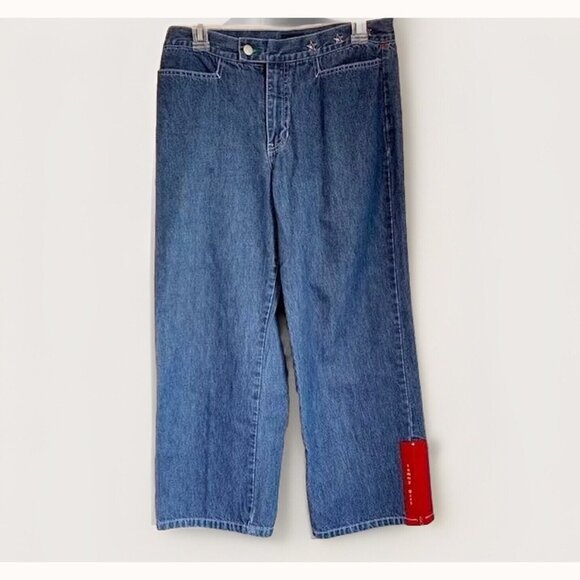 Tommy Jeans Tommy Girl Y2K Women’s Sz 9 Cropped Wide Leg Jeans Embroidered Stars - Picture 2 of 12